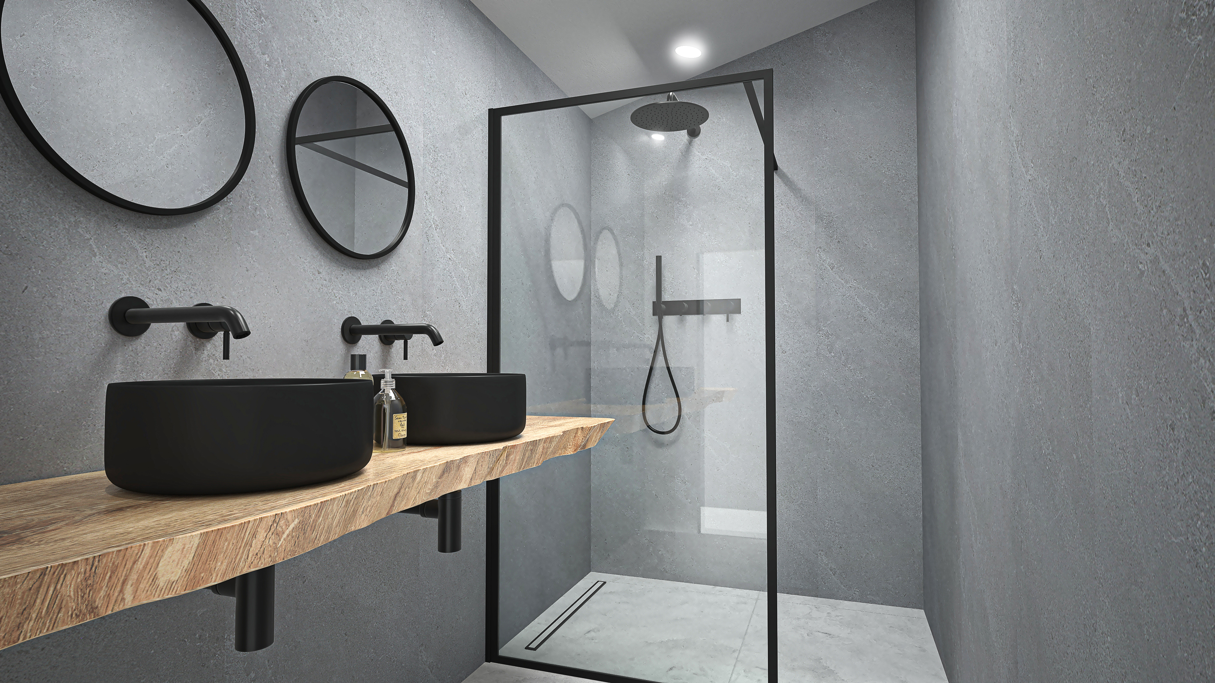 Image of a bathroom that has been covered by our Roccia Tile ZX wall panel